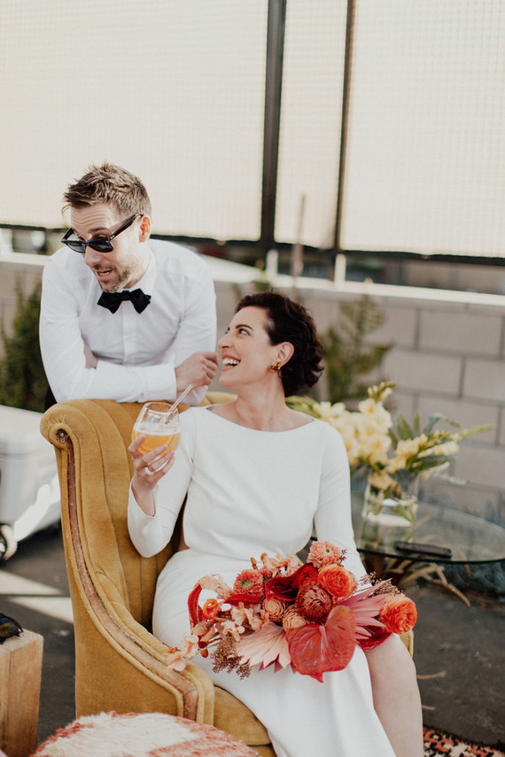 Artful hip earth-tone wedding at Office Party in LA