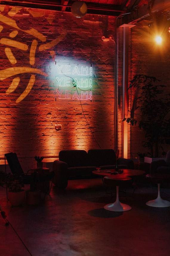 Artful hip earth-tone wedding at Office Party in LA