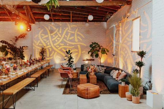 Artful hip earth-tone wedding at Office Party in LA
