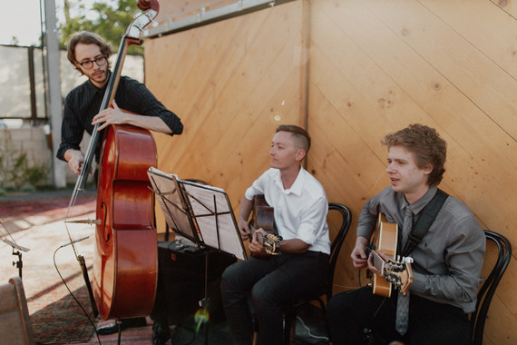 Artful hip earth-tone wedding at Office Party in LA