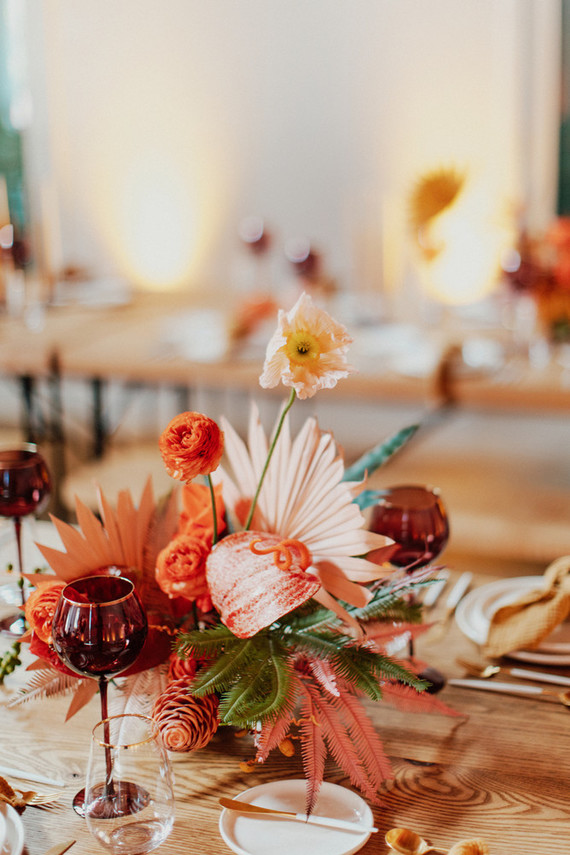 Artful hip earth-tone wedding at Office Party in LA