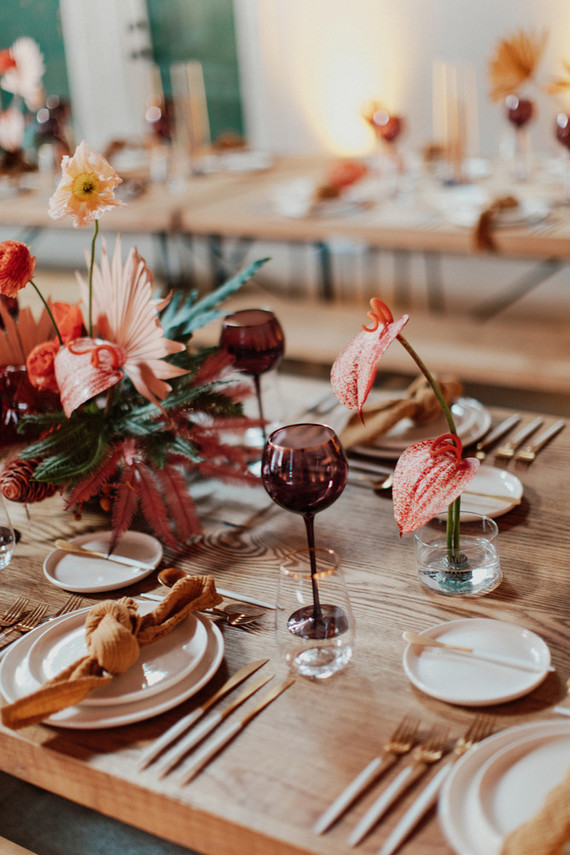 Artful hip earth-tone wedding at Office Party in LA