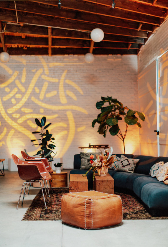 Artful hip earth-tone wedding at Office Party in LA