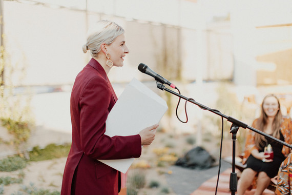 Artful hip earth-tone wedding at Office Party in LA Inspiration