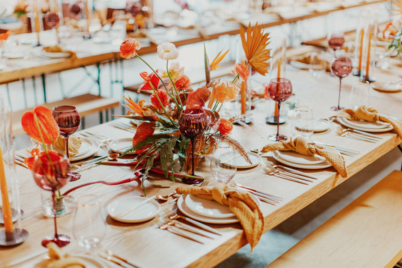 Artful hip earth-tone wedding at Office Party in LA Inspiration