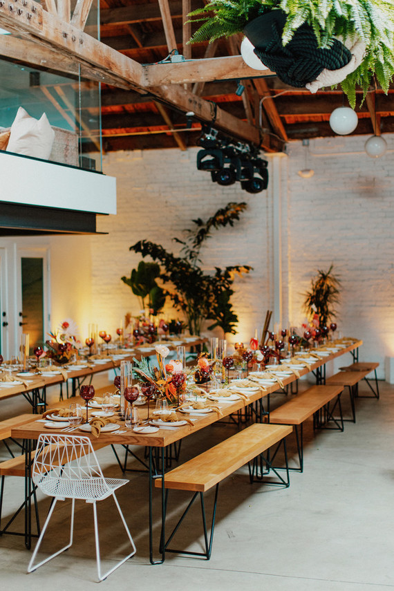 Artful hip earth-tone wedding at Office Party in LA