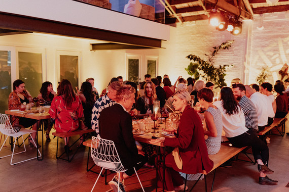 Artful hip earth-tone wedding at Office Party in LA