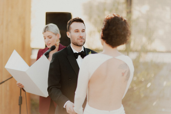 Artful hip earth-tone wedding at Office Party in LA