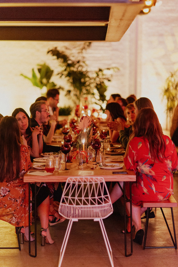 Artful hip earth-tone wedding at Office Party in LA Inspiration