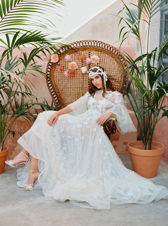 Peony inspired pastel wedding ideas in Santorini Inspiration