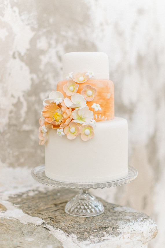 peach floral wedding cake