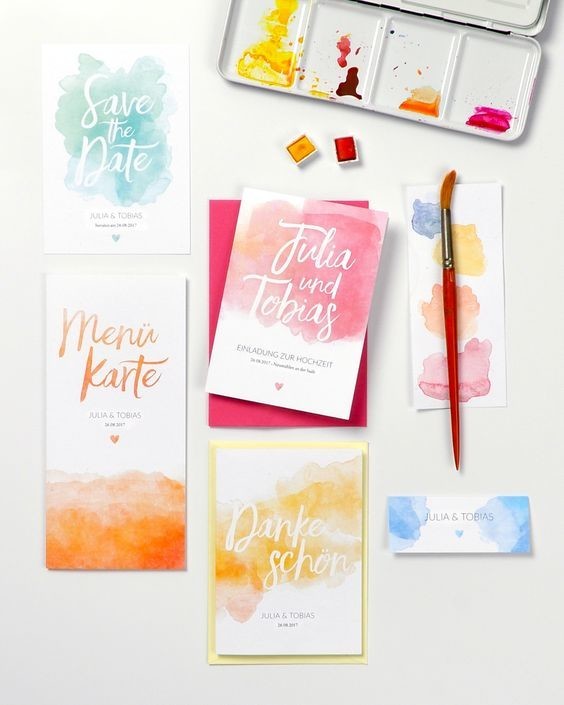 Calligraphy and watercolor escort cards