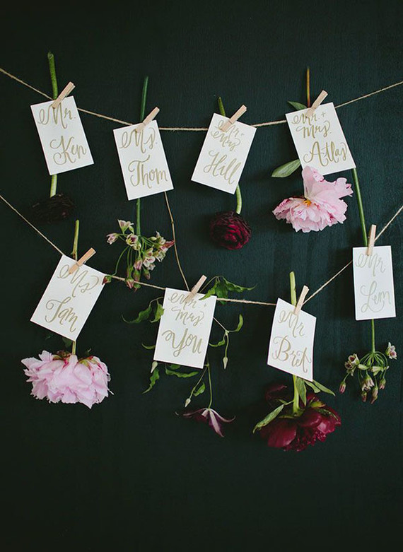 Calligraphy and watercolor escort cards