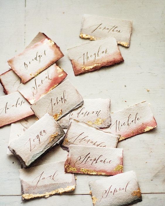 Calligraphy and watercolor escort cards