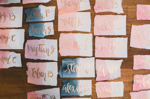 Calligraphy and watercolor escort cards Inspiration