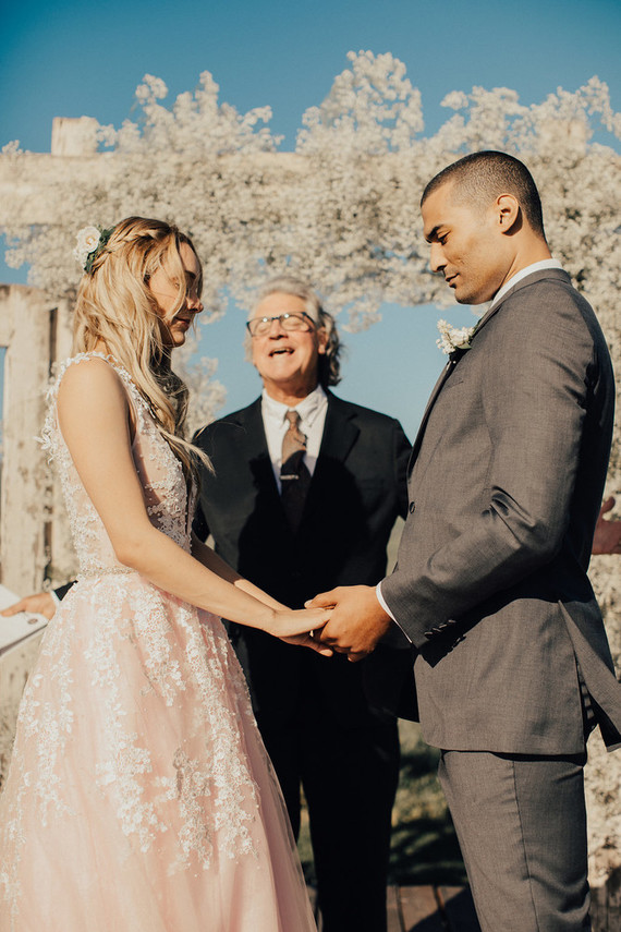 Rustic California wedding with a pink dress