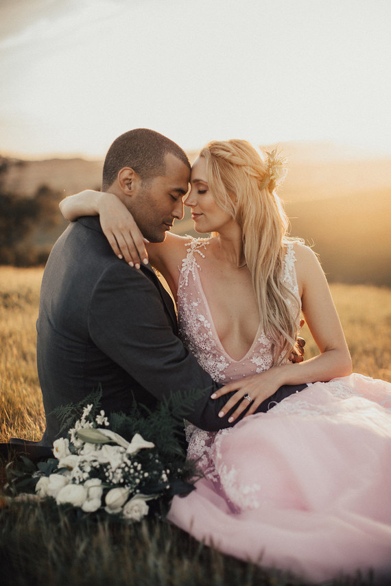 Rustic California wedding with a pink dress