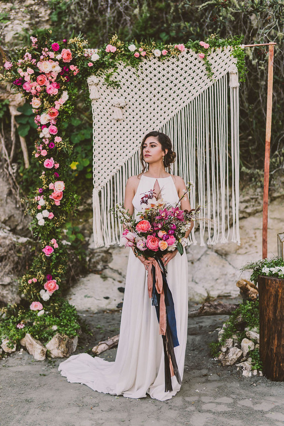 Modern indie nautical inspired elopement with pops of pink