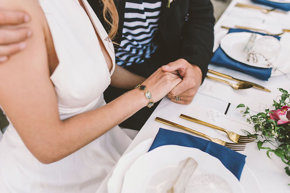 Modern indie nautical inspired elopement with pops of pink