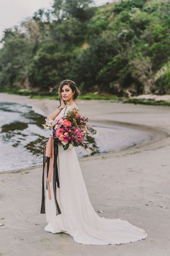 Modern indie nautical inspired elopement with pops of pink