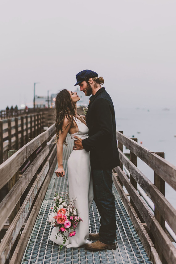 Modern indie nautical inspired elopement with pops of pink