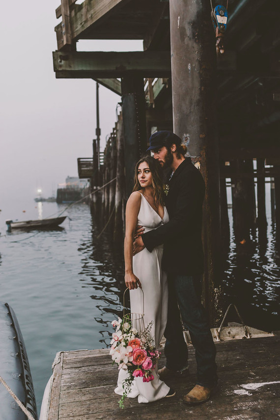 Modern indie nautical inspired elopement with pops of pink
