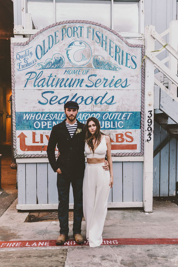 Modern indie nautical inspired elopement with pops of pink