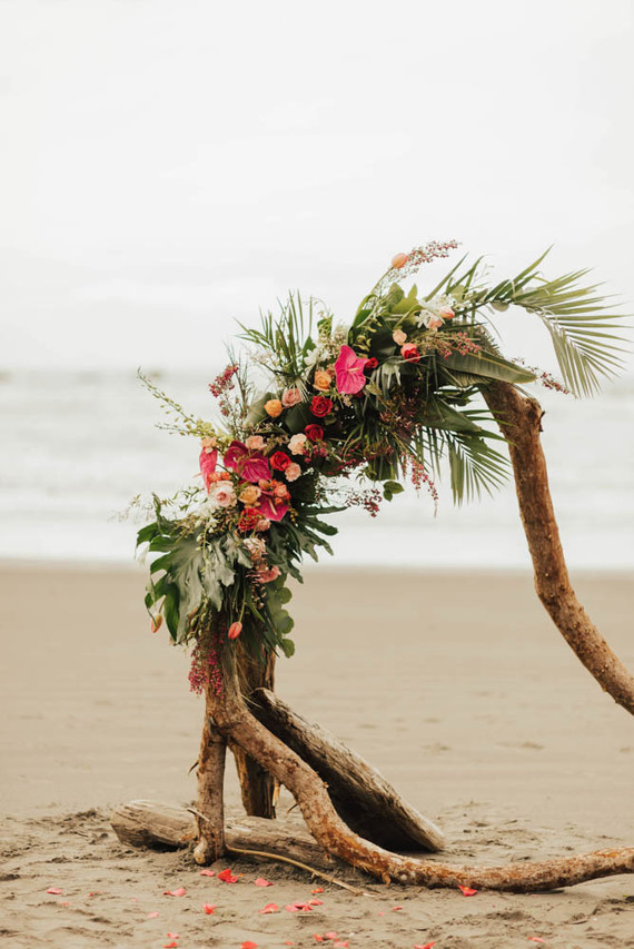 Tropical beach boho vow renewal in Olympic National Park