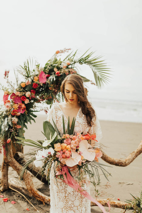 Tropical beach boho vow renewal in Olympic National Park