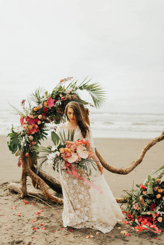 Tropical beach boho vow renewal in Olympic National Park