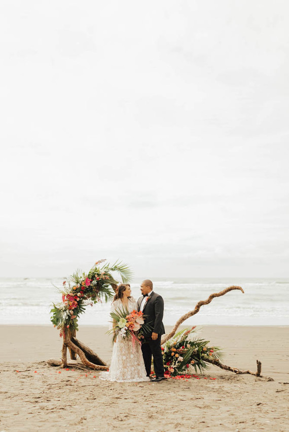 Tropical beach boho vow renewal in Olympic National Park