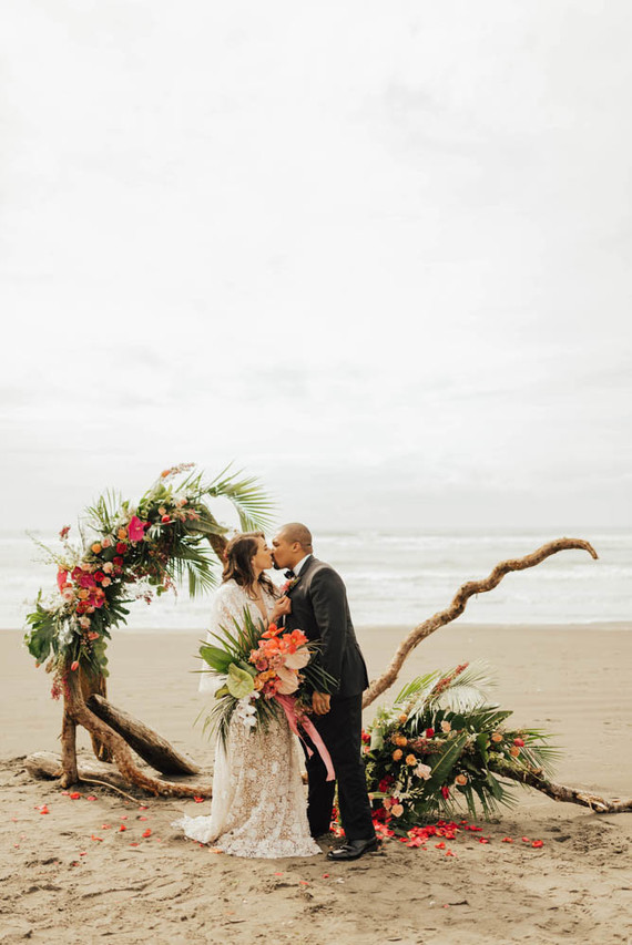 Tropical beach boho vow renewal in Olympic National Park