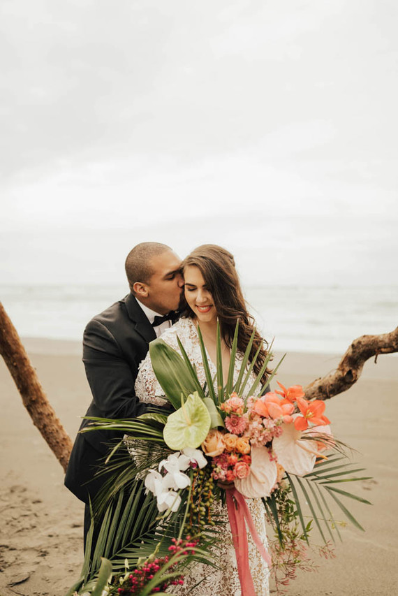 Tropical beach boho vow renewal in Olympic National Park