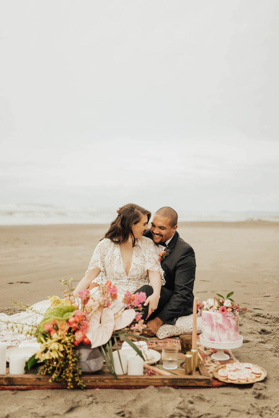 Tropical beach boho vow renewal in Olympic National Park