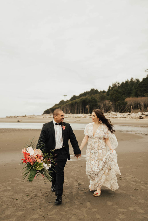 Tropical beach boho vow renewal in Olympic National Park