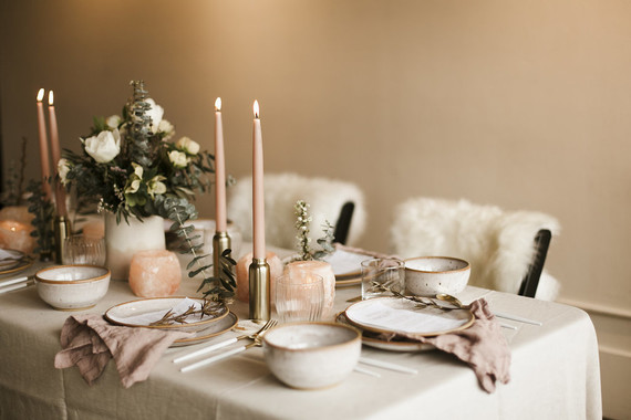 Romantic urban same sex wedding ideas with blush tones