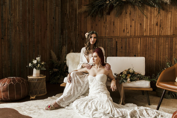 Romantic urban same sex wedding ideas with blush tones