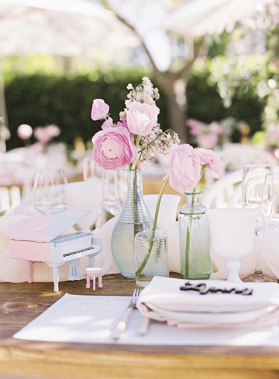 Whimsical pink and blue music-inspired wedding at Allied Arts Guild in Menlo Park