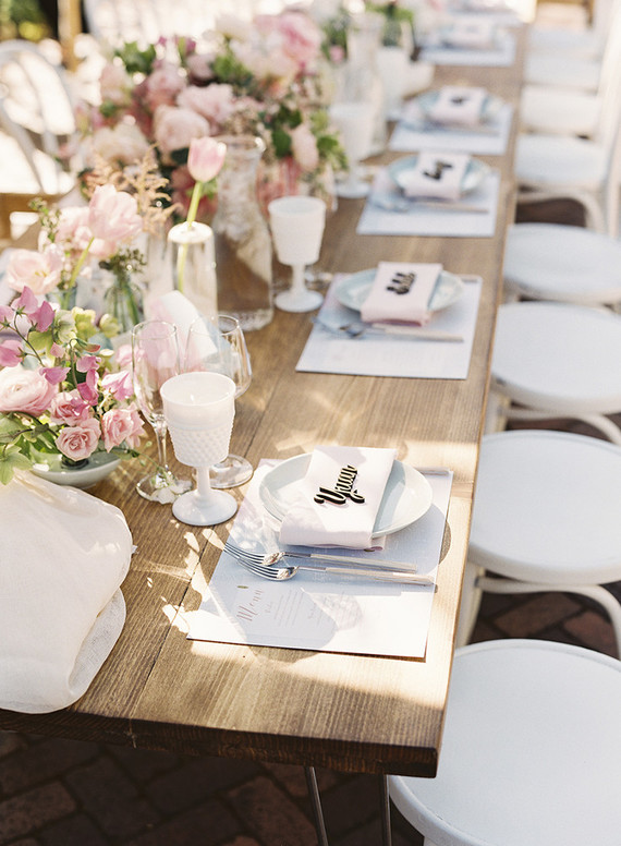 Whimsical pink and blue music-inspired wedding at Allied Arts Guild in Menlo Park