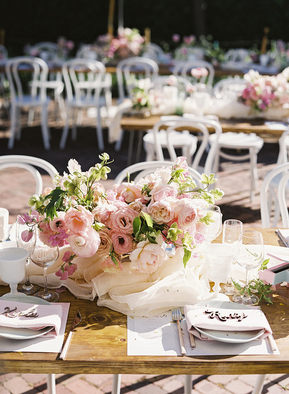 Whimsical pink and blue music-inspired wedding at Allied Arts Guild in Menlo Park