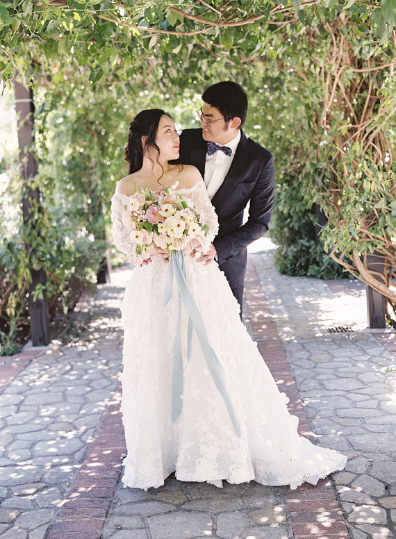 Whimsical pink and blue music-inspired wedding at Allied Arts Guild in Menlo Park