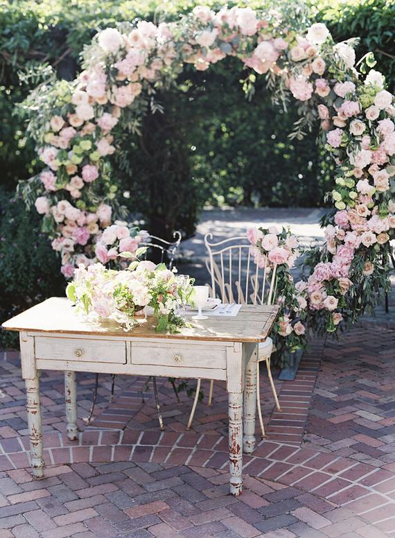 Whimsical pink and blue music-inspired wedding at Allied Arts Guild in Menlo Park