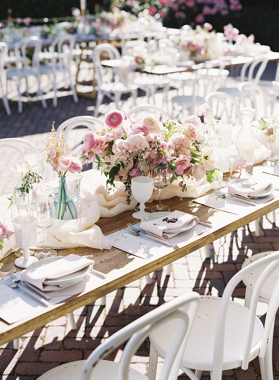 Whimsical pink and blue music-inspired wedding at Allied Arts Guild in Menlo Park