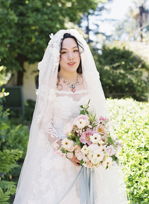 Whimsical pink and blue music-inspired wedding at Allied Arts Guild in Menlo Park