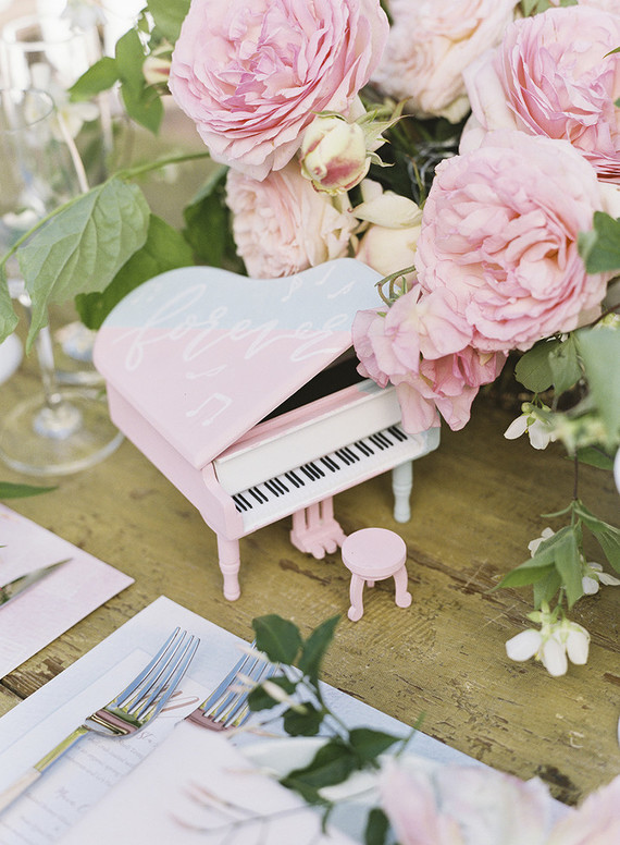 Whimsical pink and blue music-inspired wedding at Allied Arts Guild in Menlo Park