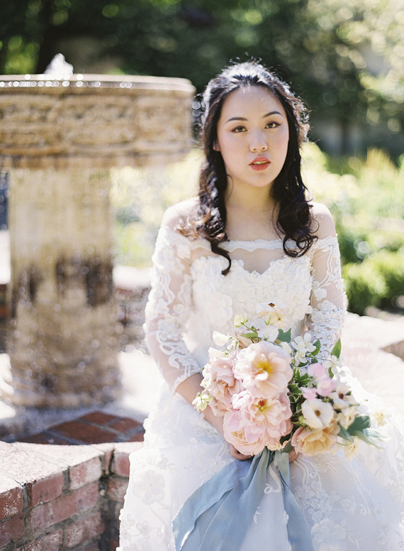 Whimsical pink and blue music-inspired wedding at Allied Arts Guild in Menlo Park