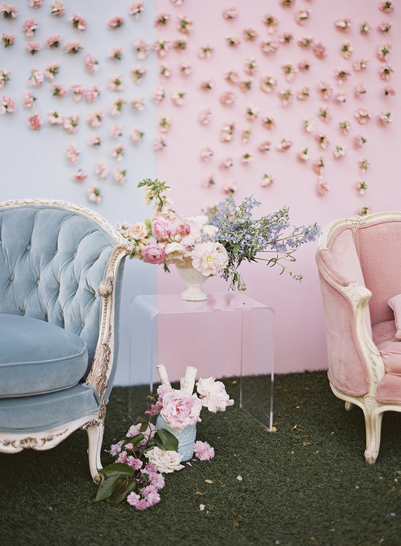 Whimsical pink and blue music-inspired wedding at Allied Arts Guild in Menlo Park