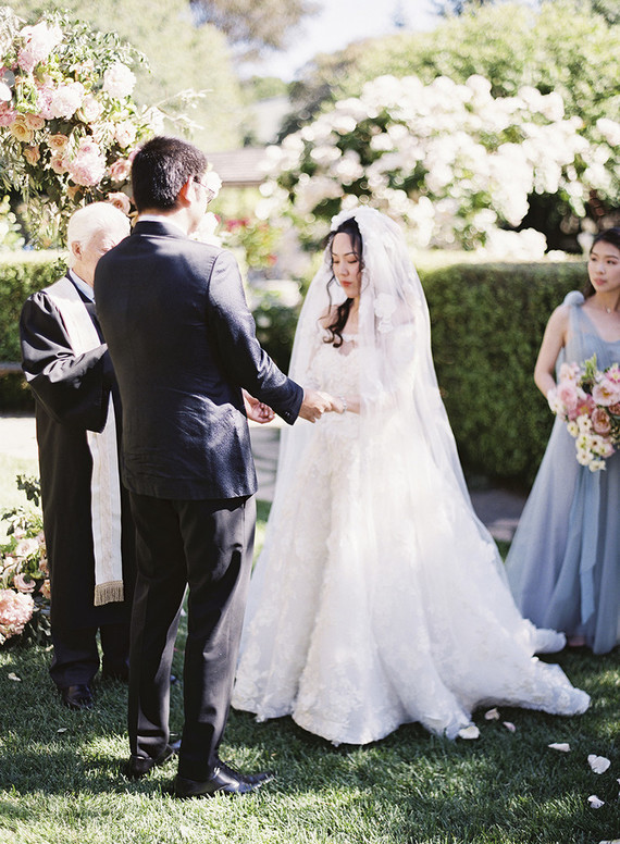 Whimsical pink and blue music-inspired wedding at Allied Arts Guild in Menlo Park