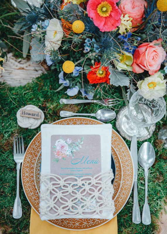 Whimsical woodland floral wedding inspiration with macrame details
