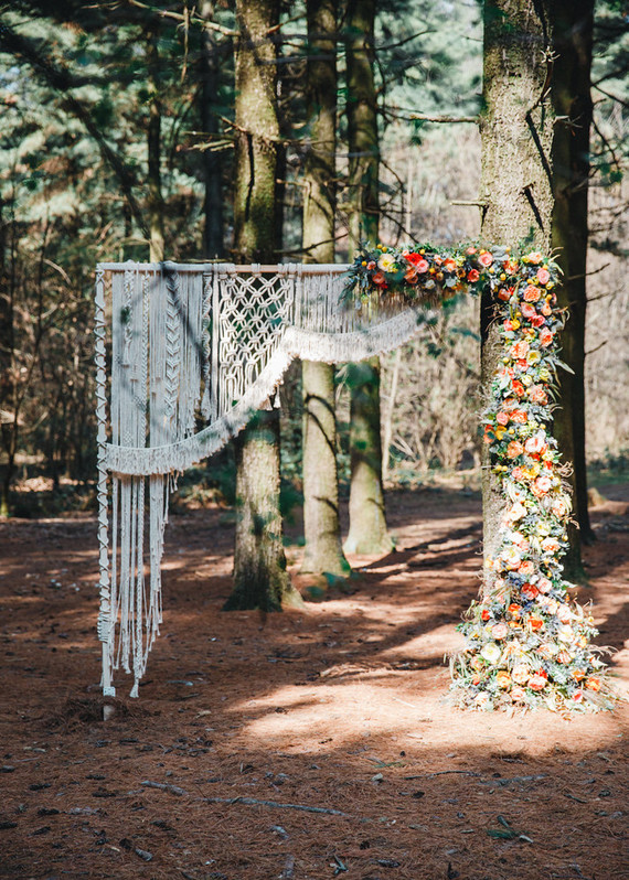Whimsical woodland floral wedding inspiration with macrame details